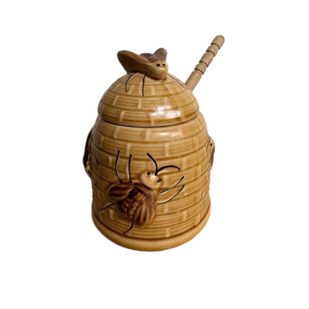 Fox Run Kitchens Ceramic Honey Pot Beehive Honey Jar 10oz  3D Bee Motifs‎ 70's - Picture 6 of 9